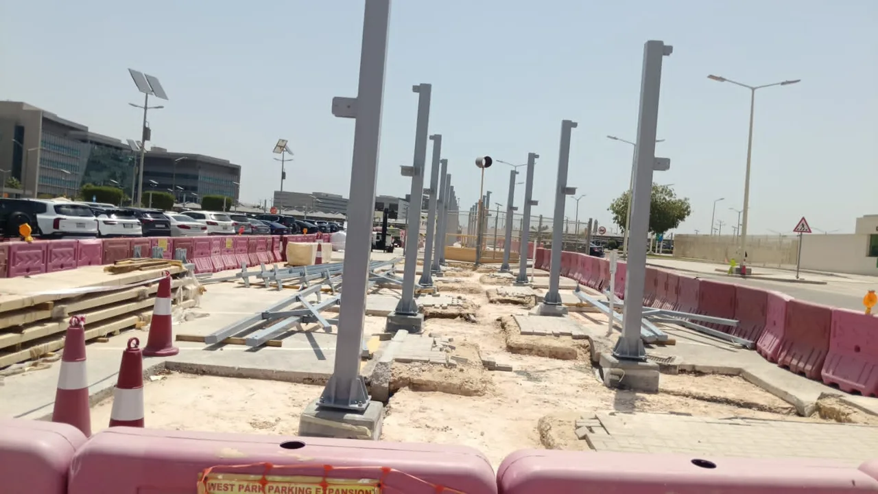 Steel columns installed along a construction site